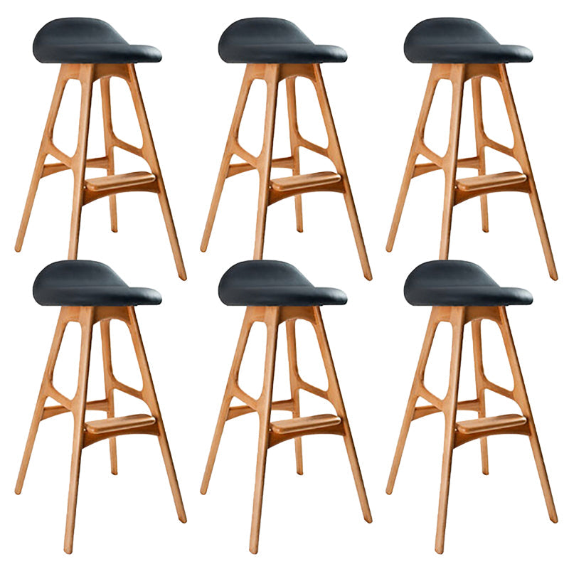 Contemporary Upholstered Faux Leather Bar Stool with Solid Wood Base Light Brown Black 6 Piece Set Clearhalo 'Bar Furniture' 'Bar Stools' 'bar_stools' 'furn' 'furn_bar_stools' 'Furniture' 'Kitchen & Dining Furniture' 7778880