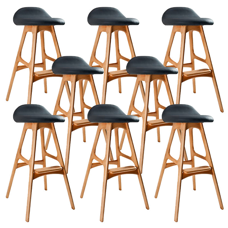 Contemporary Upholstered Faux Leather Bar Stool with Solid Wood Base Light Brown Black 8 Piece Set Clearhalo 'Bar Furniture' 'Bar Stools' 'bar_stools' 'furn' 'furn_bar_stools' 'Furniture' 'Kitchen & Dining Furniture' 7778881