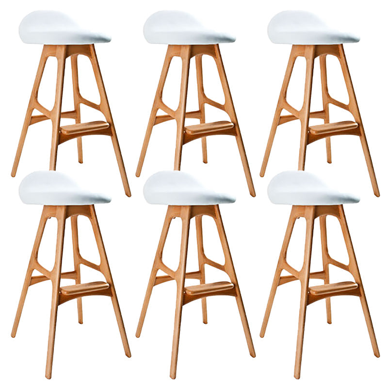 Contemporary Upholstered Faux Leather Bar Stool with Solid Wood Base Light Brown White 6 Piece Set Clearhalo 'Bar Furniture' 'Bar Stools' 'bar_stools' 'furn' 'furn_bar_stools' 'Furniture' 'Kitchen & Dining Furniture' 7778885