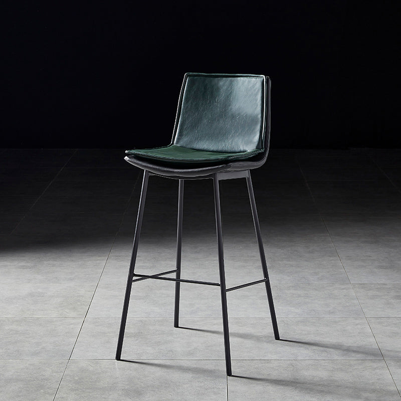 Contemporary Style Low Back Leather Armless Bar Stool with Metal Legs Green 1 Piece Bar Stool(30"H) Clearhalo 'Bar Furniture' 'Bar Stools' 'bar_stools' 'furn' 'furn_bar_stools' 'Furniture' 'Kitchen & Dining Furniture' 7778934