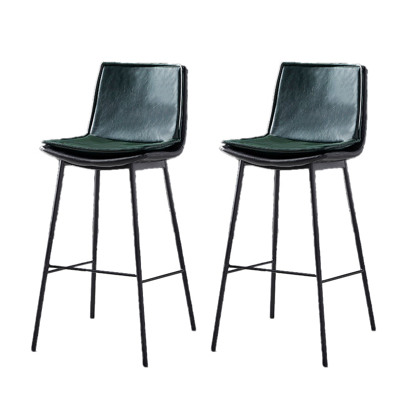 Contemporary Style Low Back Leather Armless Bar Stool with Metal Legs Green 2 Piece Set Bar Stool(30"H) Clearhalo 'Bar Furniture' 'Bar Stools' 'bar_stools' 'furn' 'furn_bar_stools' 'Furniture' 'Kitchen & Dining Furniture' 7778935