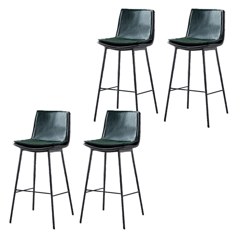 Contemporary Style Low Back Leather Armless Bar Stool with Metal Legs Green 4 Piece Set Bar Stool(30"H) Clearhalo 'Bar Furniture' 'Bar Stools' 'bar_stools' 'furn' 'furn_bar_stools' 'Furniture' 'Kitchen & Dining Furniture' 7778938