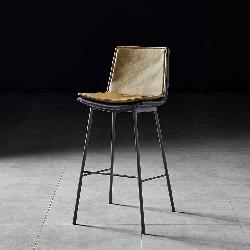 Contemporary Style Low Back Leather Armless Bar Stool with Metal Legs Yellow 1 Piece Bar Stool(30"H) Clearhalo 'Bar Furniture' 'Bar Stools' 'bar_stools' 'furn' 'furn_bar_stools' 'Furniture' 'Kitchen & Dining Furniture' 7778944