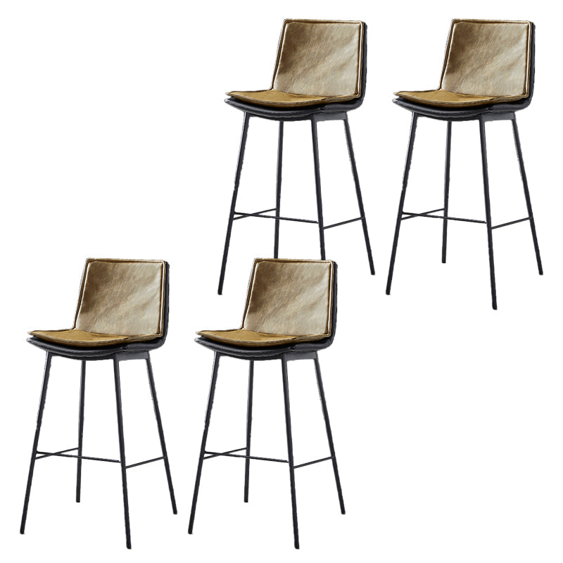 Contemporary Style Low Back Leather Armless Bar Stool with Metal Legs Yellow 4 Piece Set Bar Stool(30"H) Clearhalo 'Bar Furniture' 'Bar Stools' 'bar_stools' 'furn' 'furn_bar_stools' 'Furniture' 'Kitchen & Dining Furniture' 7778948