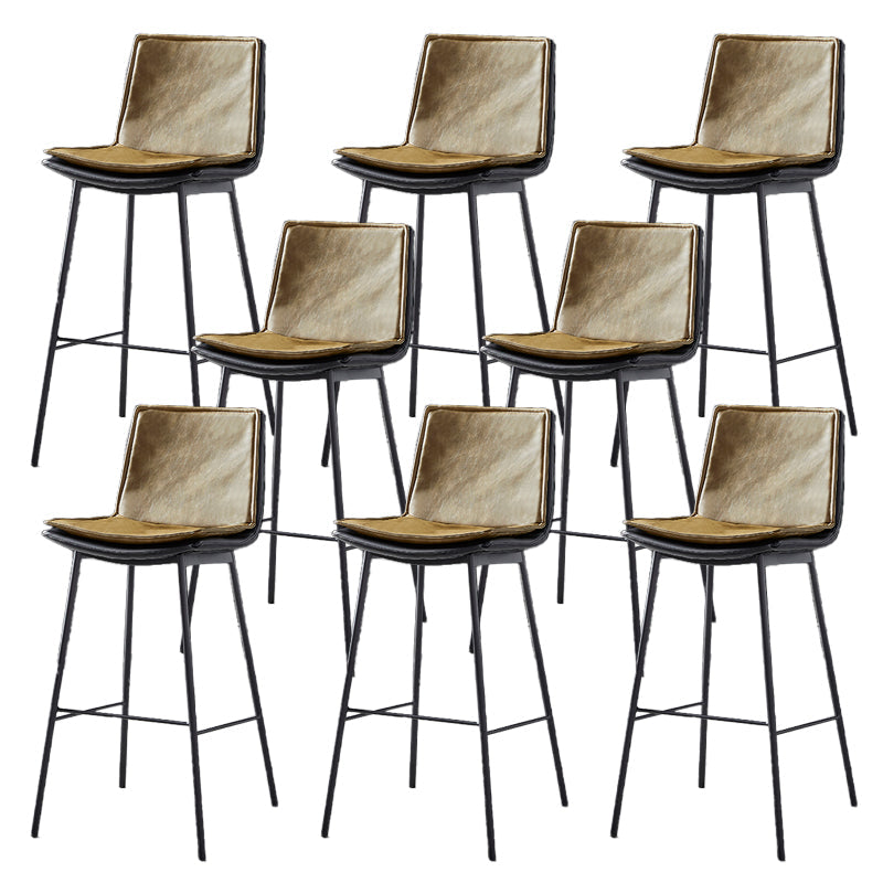 Contemporary Style Low Back Leather Armless Bar Stool with Metal Legs Yellow 8 Piece Set Bar Stool(30"H) Clearhalo 'Bar Furniture' 'Bar Stools' 'bar_stools' 'furn' 'furn_bar_stools' 'Furniture' 'Kitchen & Dining Furniture' 7778952