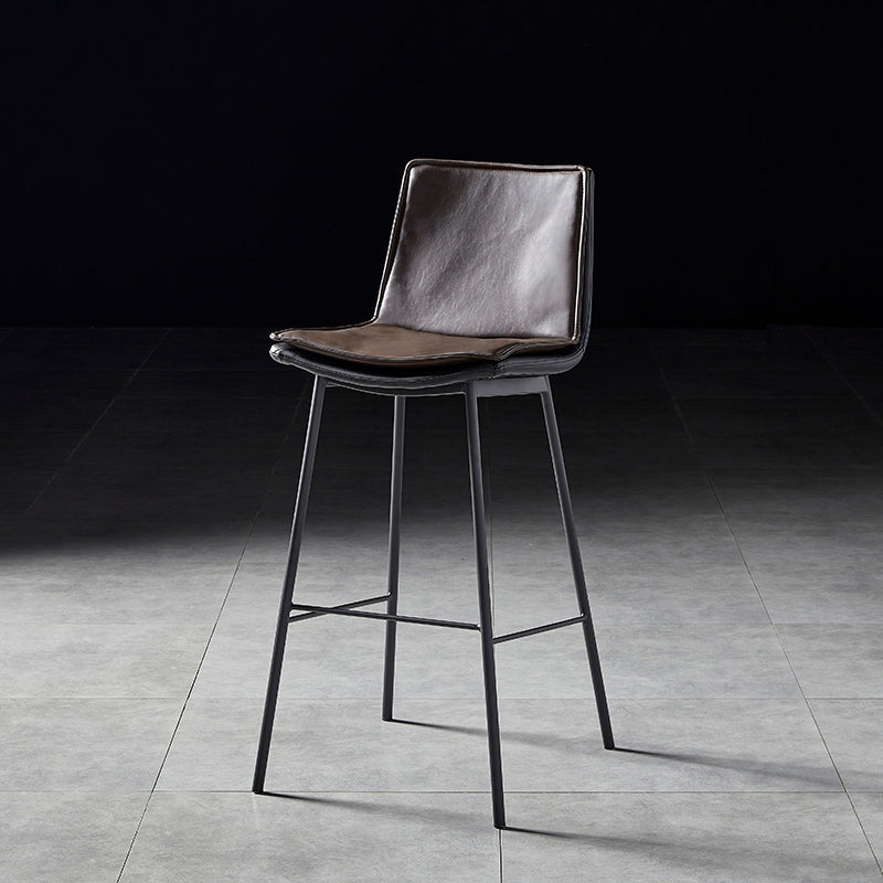 Contemporary Style Low Back Leather Armless Bar Stool with Metal Legs Brown 1 Piece Bar Stool(30"H) Clearhalo 'Bar Furniture' 'Bar Stools' 'bar_stools' 'furn' 'furn_bar_stools' 'Furniture' 'Kitchen & Dining Furniture' 7778953