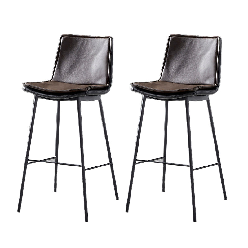 Contemporary Style Low Back Leather Armless Bar Stool with Metal Legs Brown 2 Piece Set Bar Stool(30"H) Clearhalo 'Bar Furniture' 'Bar Stools' 'bar_stools' 'furn' 'furn_bar_stools' 'Furniture' 'Kitchen & Dining Furniture' 7778954