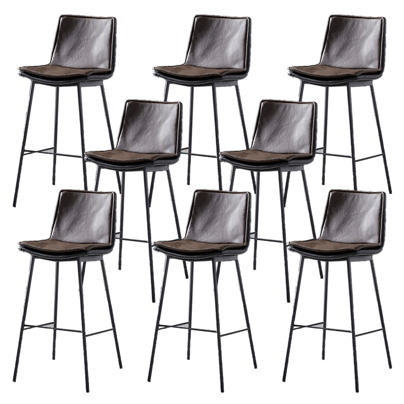 Contemporary Style Low Back Leather Armless Bar Stool with Metal Legs Brown 8 Piece Set Bar Stool(30"H) Clearhalo 'Bar Furniture' 'Bar Stools' 'bar_stools' 'furn' 'furn_bar_stools' 'Furniture' 'Kitchen & Dining Furniture' 7778957
