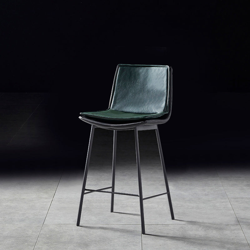 Contemporary Style Low Back Leather Armless Bar Stool with Metal Legs Green 1 Piece Counter Stool(26"H) Clearhalo 'Bar Furniture' 'Bar Stools' 'bar_stools' 'furn' 'furn_bar_stools' 'Furniture' 'Kitchen & Dining Furniture' 7778958