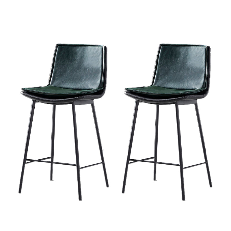 Contemporary Style Low Back Leather Armless Bar Stool with Metal Legs Green 2 Piece Set Counter Stool(26"H) Clearhalo 'Bar Furniture' 'Bar Stools' 'bar_stools' 'furn' 'furn_bar_stools' 'Furniture' 'Kitchen & Dining Furniture' 7778959