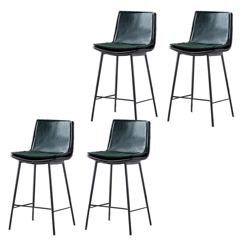 Contemporary Style Low Back Leather Armless Bar Stool with Metal Legs Green 4 Piece Set Counter Stool(26"H) Clearhalo 'Bar Furniture' 'Bar Stools' 'bar_stools' 'furn' 'furn_bar_stools' 'Furniture' 'Kitchen & Dining Furniture' 7778960