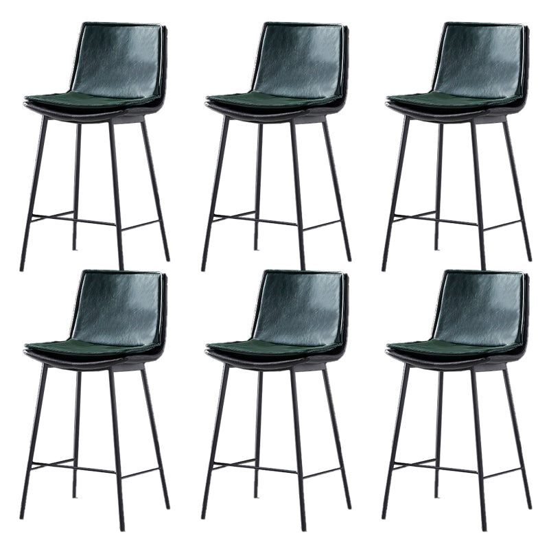 Contemporary Style Low Back Leather Armless Bar Stool with Metal Legs Green 6 Piece Set Counter Stool(26"H) Clearhalo 'Bar Furniture' 'Bar Stools' 'bar_stools' 'furn' 'furn_bar_stools' 'Furniture' 'Kitchen & Dining Furniture' 7778961