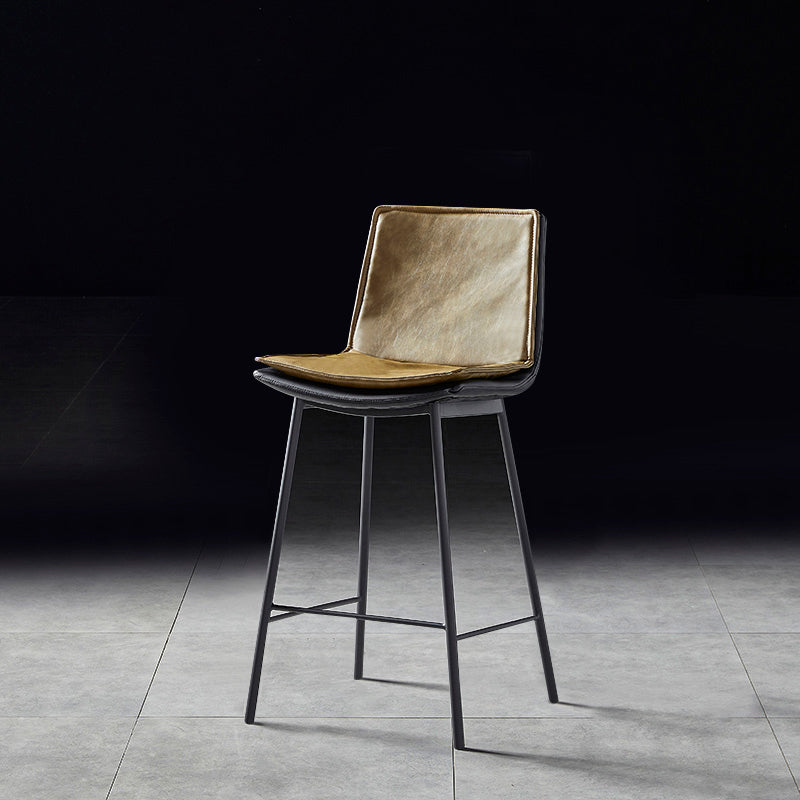 Contemporary Style Low Back Leather Armless Bar Stool with Metal Legs Yellow 1 Piece Counter Stool(26"H) Clearhalo 'Bar Furniture' 'Bar Stools' 'bar_stools' 'furn' 'furn_bar_stools' 'Furniture' 'Kitchen & Dining Furniture' 7778963