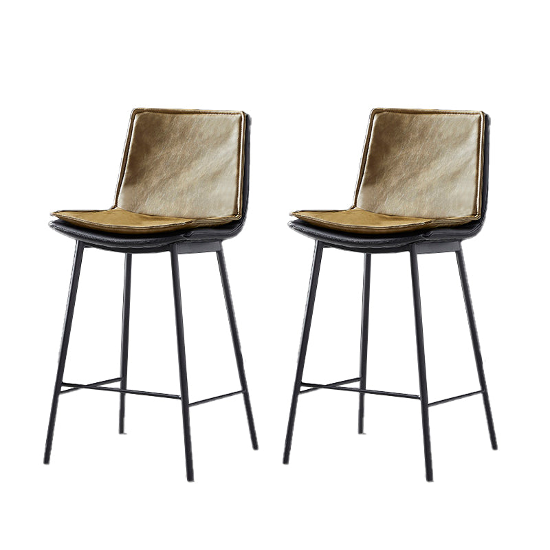 Contemporary Style Low Back Leather Armless Bar Stool with Metal Legs Yellow 2 Piece Set Counter Stool(26"H) Clearhalo 'Bar Furniture' 'Bar Stools' 'bar_stools' 'furn' 'furn_bar_stools' 'Furniture' 'Kitchen & Dining Furniture' 7778964