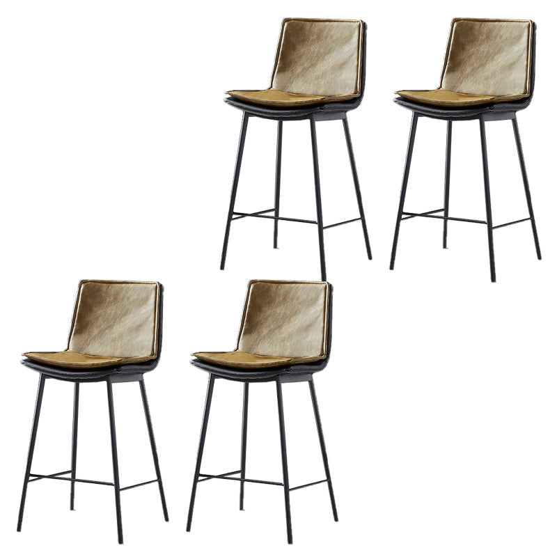 Contemporary Style Low Back Leather Armless Bar Stool with Metal Legs Yellow 4 Piece Set Counter Stool(26"H) Clearhalo 'Bar Furniture' 'Bar Stools' 'bar_stools' 'furn' 'furn_bar_stools' 'Furniture' 'Kitchen & Dining Furniture' 7778965