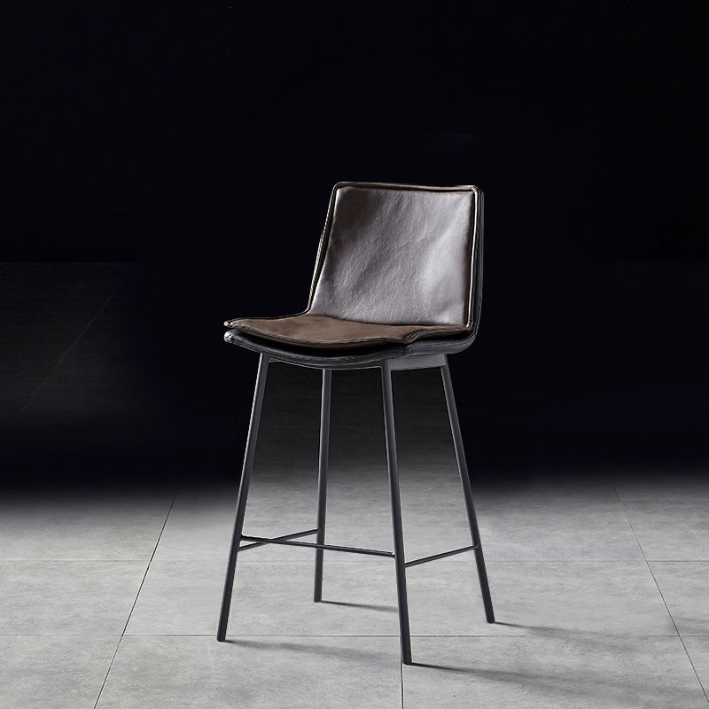 Contemporary Style Low Back Leather Armless Bar Stool with Metal Legs Brown 1 Piece Counter Stool(26"H) Clearhalo 'Bar Furniture' 'Bar Stools' 'bar_stools' 'furn' 'furn_bar_stools' 'Furniture' 'Kitchen & Dining Furniture' 7778968