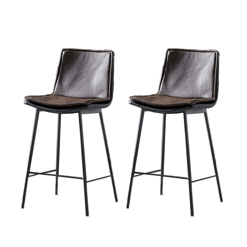 Contemporary Style Low Back Leather Armless Bar Stool with Metal Legs Brown 2 Piece Set Counter Stool(26"H) Clearhalo 'Bar Furniture' 'Bar Stools' 'bar_stools' 'furn' 'furn_bar_stools' 'Furniture' 'Kitchen & Dining Furniture' 7778969