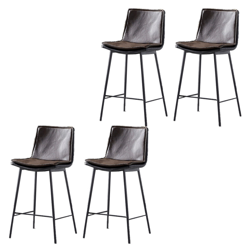 Contemporary Style Low Back Leather Armless Bar Stool with Metal Legs Brown 4 Piece Set Counter Stool(26"H) Clearhalo 'Bar Furniture' 'Bar Stools' 'bar_stools' 'furn' 'furn_bar_stools' 'Furniture' 'Kitchen & Dining Furniture' 7778970