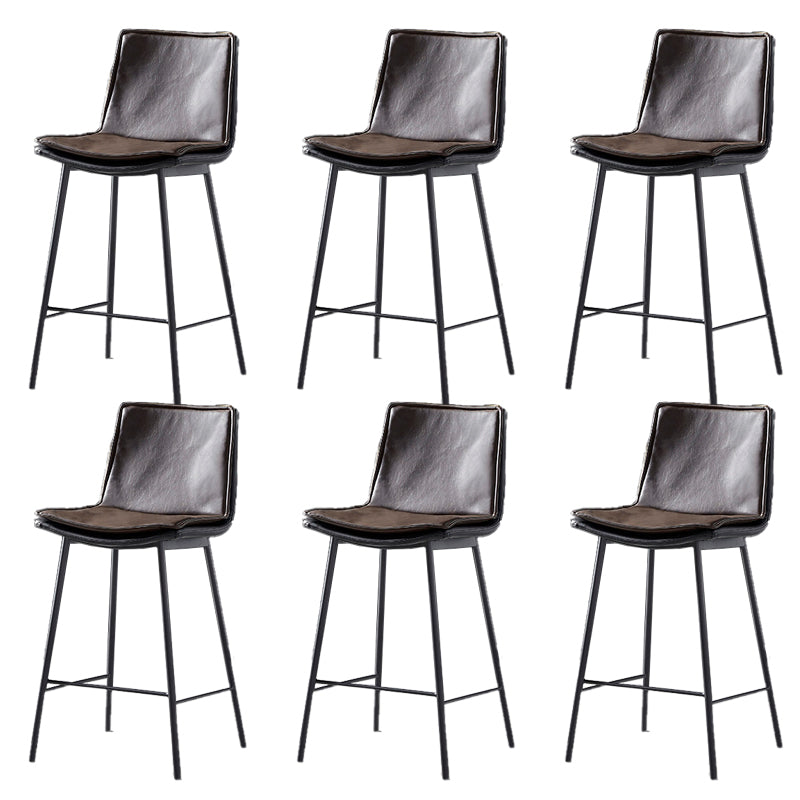 Contemporary Style Low Back Leather Armless Bar Stool with Metal Legs Brown 6 Piece Set Counter Stool(26"H) Clearhalo 'Bar Furniture' 'Bar Stools' 'bar_stools' 'furn' 'furn_bar_stools' 'Furniture' 'Kitchen & Dining Furniture' 7778971