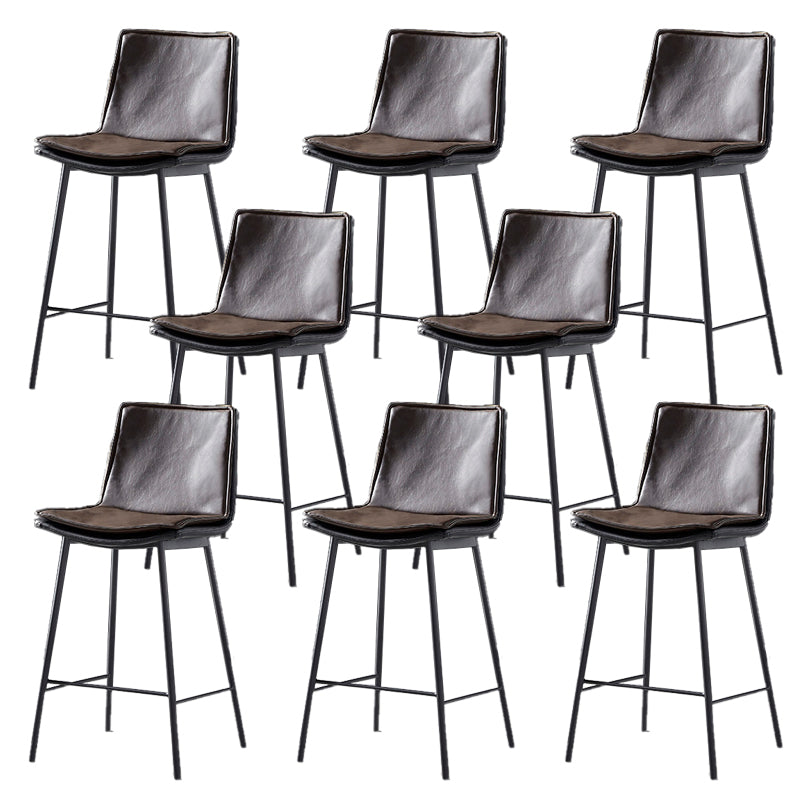 Contemporary Style Low Back Leather Armless Bar Stool with Metal Legs Brown 8 Piece Set Counter Stool(26"H) Clearhalo 'Bar Furniture' 'Bar Stools' 'bar_stools' 'furn' 'furn_bar_stools' 'Furniture' 'Kitchen & Dining Furniture' 7778972