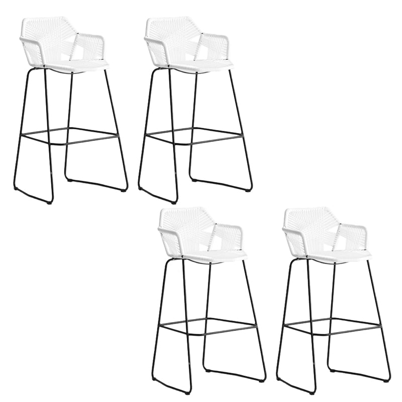 Modern Style Wicker Low Back Armed Bar Stool with Metal Legs White 4 Piece Set Bar Stool(30"H) Clearhalo 'Bar Furniture' 'Bar Stools' 'bar_stools' 'furn' 'furn_bar_stools' 'Furniture' 'Kitchen & Dining Furniture' 7779135