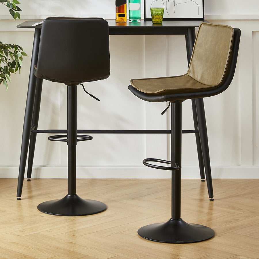 Contemporary Style Leather Adjustable Swivel Bar Stool with Metal Leg