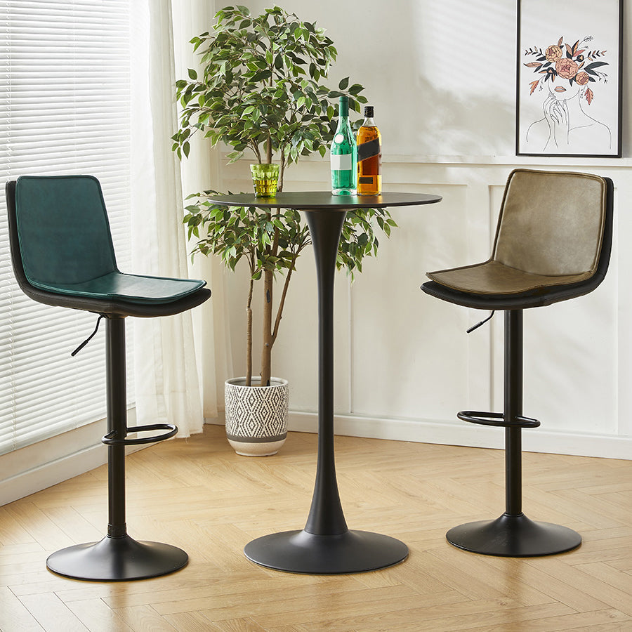 Contemporary Style Leather Adjustable Swivel Bar Stool with Metal Leg