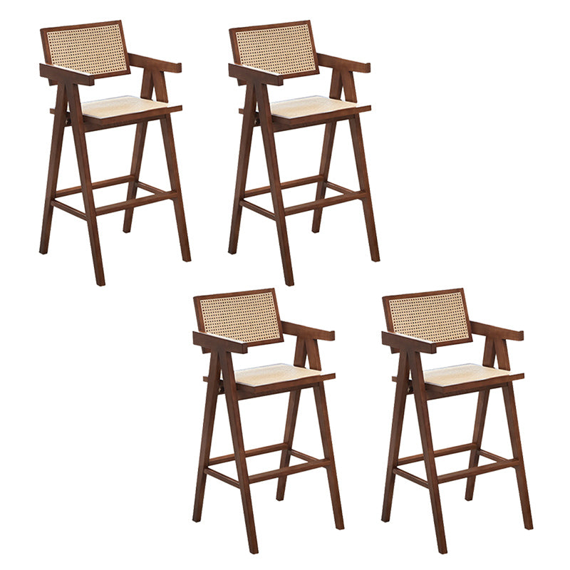 Contemporary Style Low Back Solid Wood Armed Bar Stool for Home Light Walnut 4 Piece Set Clearhalo 'Bar Furniture' 'Bar Stools' 'bar_stools' 'furn' 'furn_bar_stools' 'Furniture' 'Kitchen & Dining Furniture' 7779229