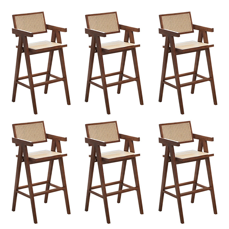Contemporary Style Low Back Solid Wood Armed Bar Stool for Home Light Walnut 6 Piece Set Clearhalo 'Bar Furniture' 'Bar Stools' 'bar_stools' 'furn' 'furn_bar_stools' 'Furniture' 'Kitchen & Dining Furniture' 7779231
