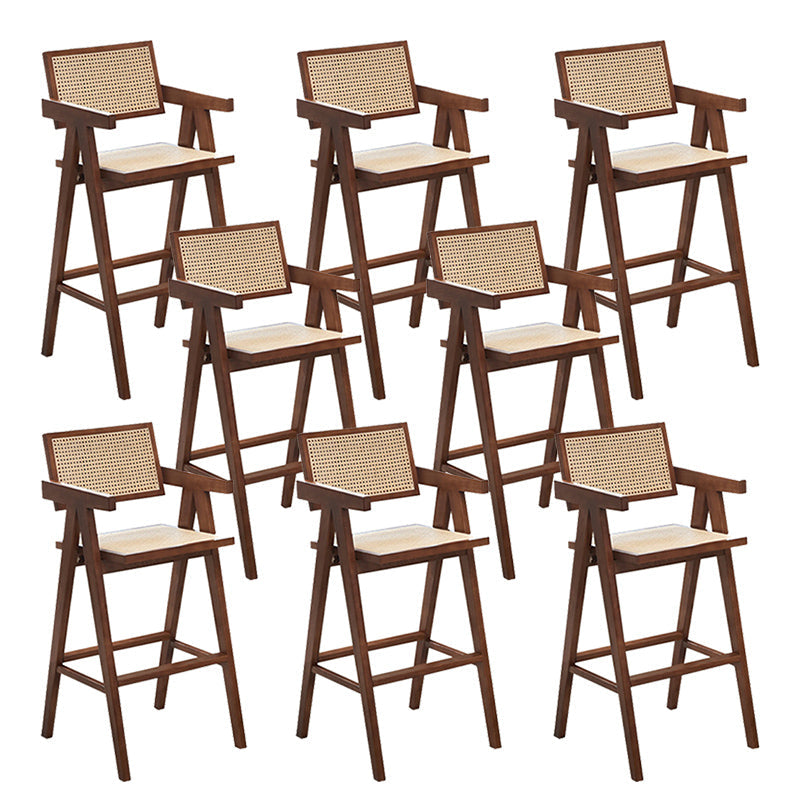 Contemporary Style Low Back Solid Wood Armed Bar Stool for Home Light Walnut 8 Piece Set Clearhalo 'Bar Furniture' 'Bar Stools' 'bar_stools' 'furn' 'furn_bar_stools' 'Furniture' 'Kitchen & Dining Furniture' 7779234