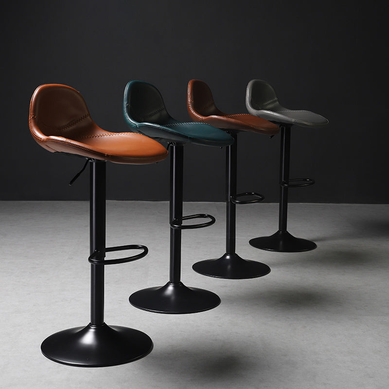 Indoor Industrial Metal Legs Faux Leather Upholstered Bar Stools