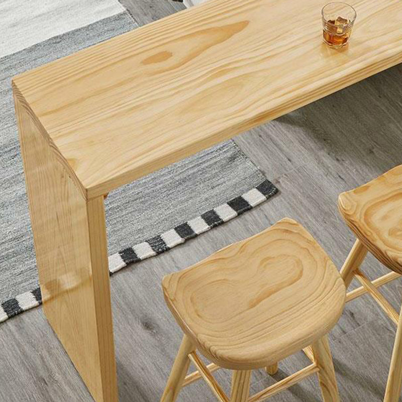 Natural Finish 1/4 Pcs Bar Set with Wooden Stools for Dining Room