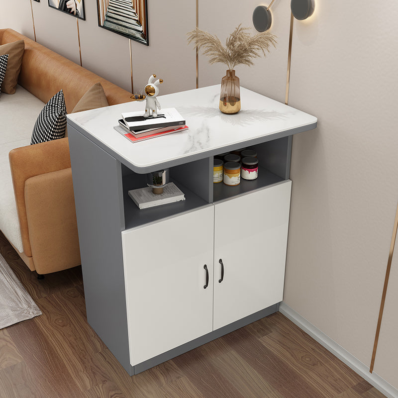 Modern Rectangle White Top Bar Dining Table with Storage for Living Room