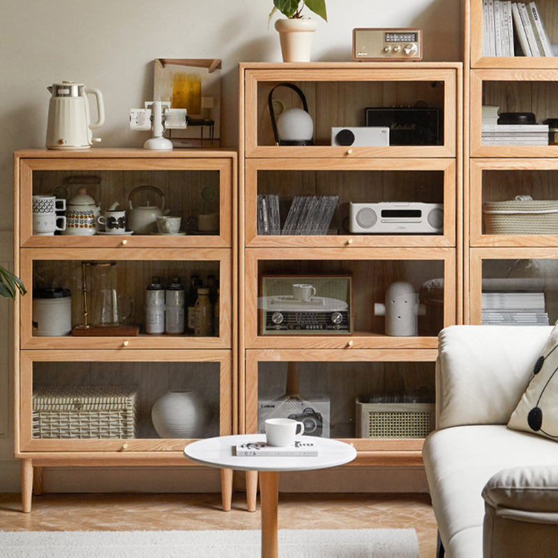Modern Oak Finished Glass Door Sideboard in Natural with Lights Clearhalo 'buffet_sideboard' 'Buffets & Sideboards' 'furn' 'furn_buffet_sideboard' 'Furniture' 'Kitchen & Dining Furniture' 7779674