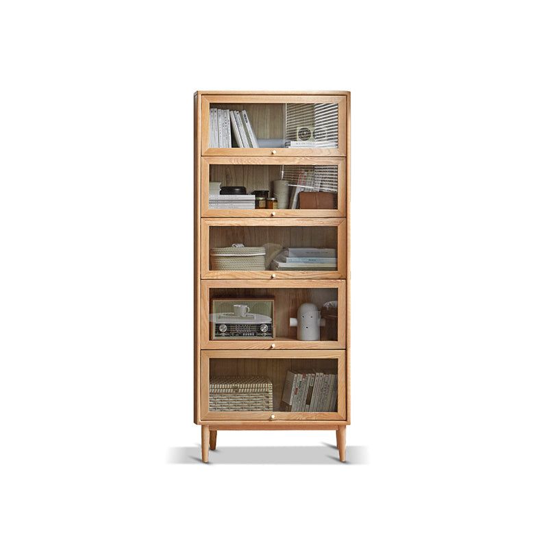 Modern Oak Finished Glass Door Sideboard in Natural with Lights 30"L x 13"W x 71"H Clearhalo 'buffet_sideboard' 'Buffets & Sideboards' 'furn' 'furn_buffet_sideboard' 'Furniture' 'Kitchen & Dining Furniture' 7779678