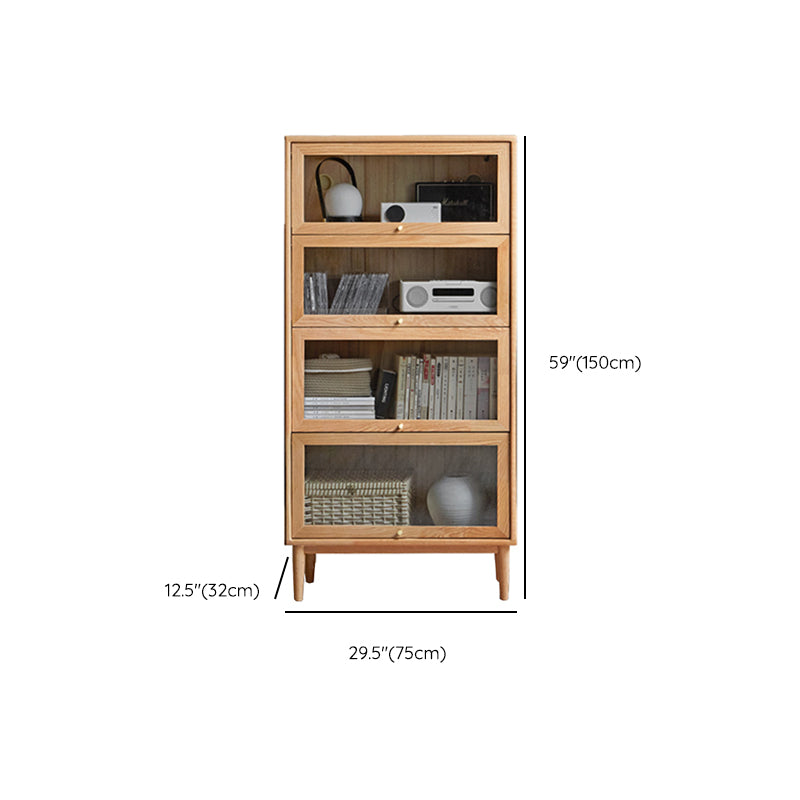 Modern Oak Finished Glass Door Sideboard in Natural with Lights Clearhalo 'buffet_sideboard' 'Buffets & Sideboards' 'furn' 'furn_buffet_sideboard' 'Furniture' 'Kitchen & Dining Furniture' 7779688
