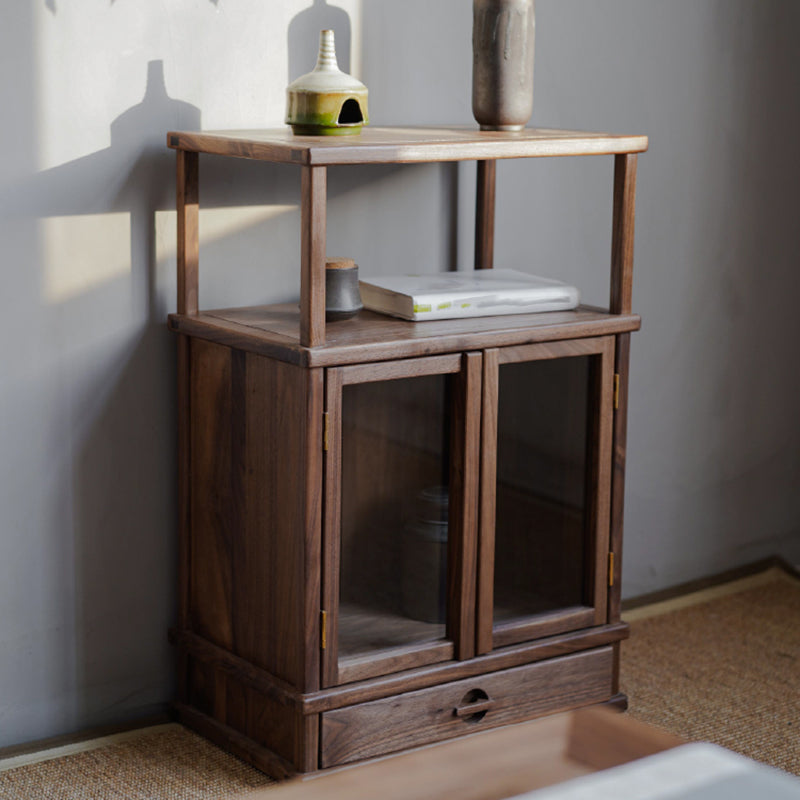 Porta in vetro in stile moderno in legno massiccio espresso con 1 cassetto