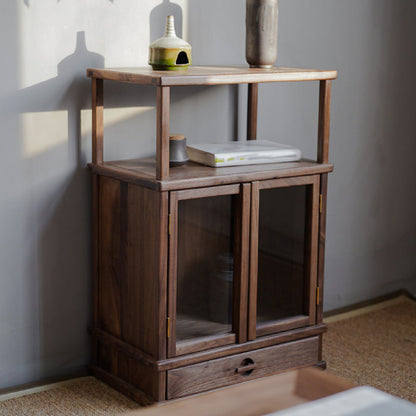 Porta in vetro in stile moderno in legno massiccio espresso con 1 cassetto