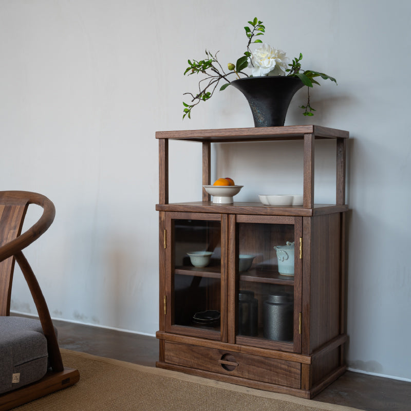 Porta in vetro in stile moderno in legno massiccio espresso con 1 cassetto