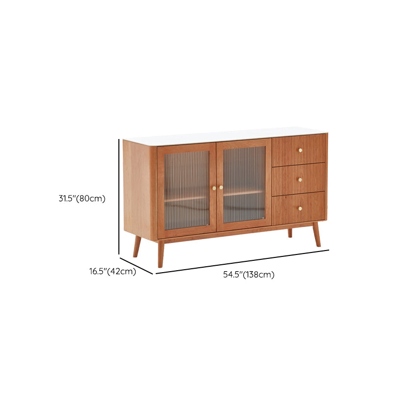 Stone Top Sideboard Modern Cherry Wood with Glass Door in Teak Clearhalo 'buffet_sideboard' 'Buffets & Sideboards' 'furn' 'furn_buffet_sideboard' 'Furniture' 'Kitchen & Dining Furniture' 7779738