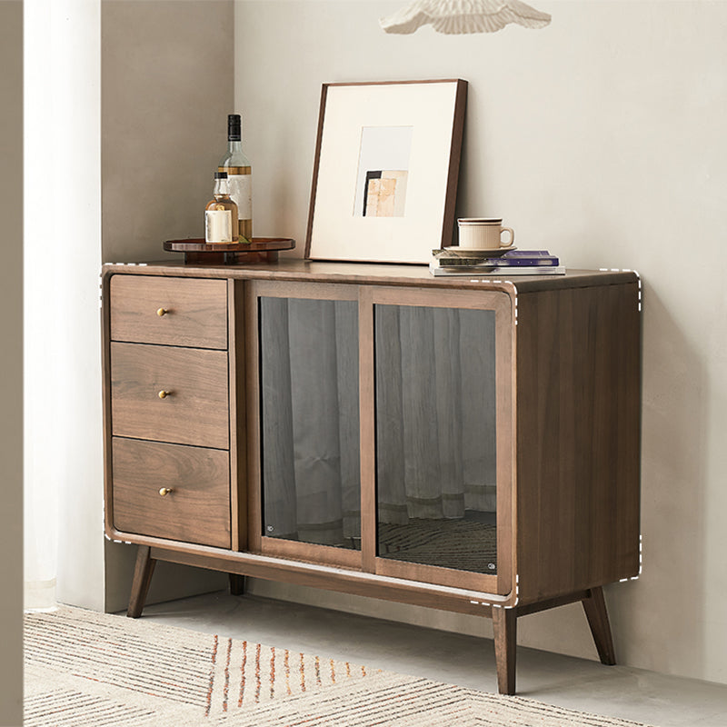 Espresso Walnut Wood Sideboard Modern Glass Door with 3 Drawers 47"L x 16"W x 32"H Clearhalo 'buffet_sideboard' 'Buffets & Sideboards' 'furn' 'furn_buffet_sideboard' 'Furniture' 'Kitchen & Dining Furniture' 7779752