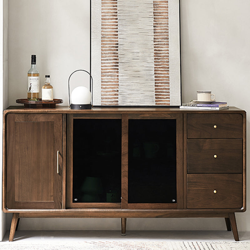 Espresso Walnut Wood Sideboard Modern Glass Door with 3 Drawers Clearhalo 'buffet_sideboard' 'Buffets & Sideboards' 'furn' 'furn_buffet_sideboard' 'Furniture' 'Kitchen & Dining Furniture' 7779755