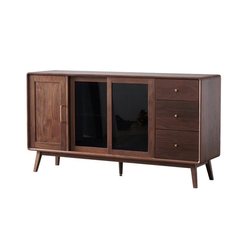 Espresso Walnut Wood Sideboard Modern Glass Door with 3 Drawers Clearhalo 'buffet_sideboard' 'Buffets & Sideboards' 'furn' 'furn_buffet_sideboard' 'Furniture' 'Kitchen & Dining Furniture' 7779762