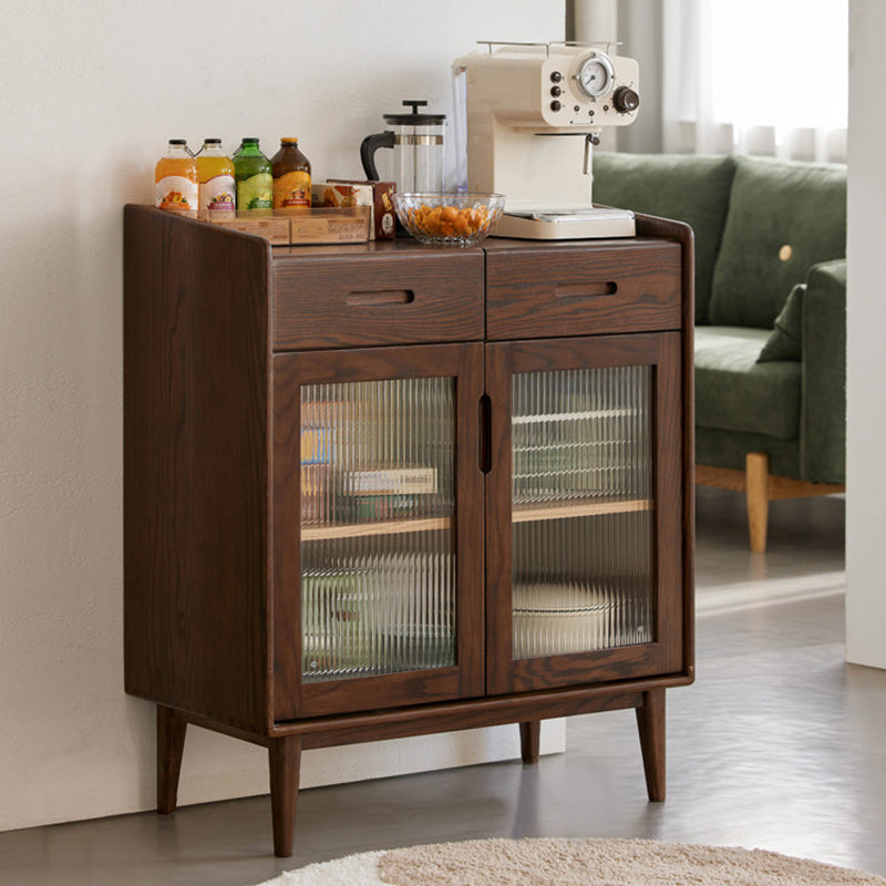 Espresso Solid Wood Dining Server Modern Glass Door with 2 Drawers Dark Walnut Clearhalo 'buffet_sideboard' 'Buffets & Sideboards' 'furn' 'furn_buffet_sideboard' 'Furniture' 'Kitchen & Dining Furniture' 7779766