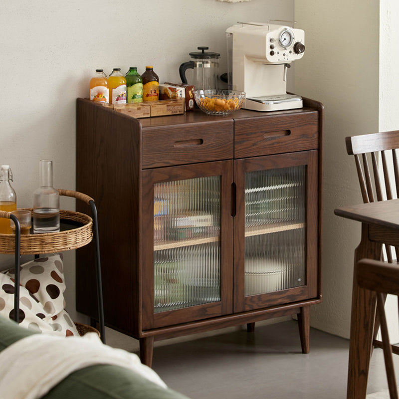 Espresso Solid Wood Dining Server Modern Glass Door with 2 Drawers Clearhalo 'buffet_sideboard' 'Buffets & Sideboards' 'furn' 'furn_buffet_sideboard' 'Furniture' 'Kitchen & Dining Furniture' 7779767