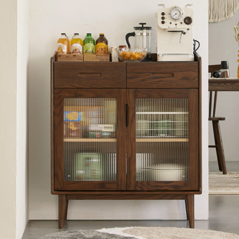 Espresso Solid Wood Dining Server Modern Glass Door with 2 Drawers Clearhalo 'buffet_sideboard' 'Buffets & Sideboards' 'furn' 'furn_buffet_sideboard' 'Furniture' 'Kitchen & Dining Furniture' 7779768