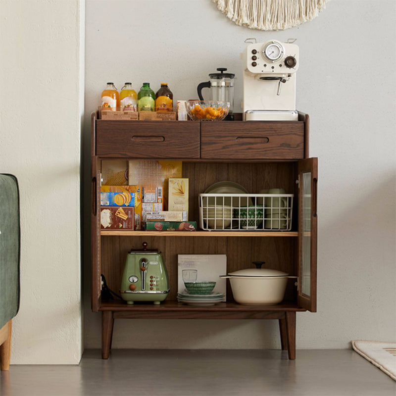 Espresso Solid Wood Dining Server Modern Glass Door with 2 Drawers Clearhalo 'buffet_sideboard' 'Buffets & Sideboards' 'furn' 'furn_buffet_sideboard' 'Furniture' 'Kitchen & Dining Furniture' 7779769