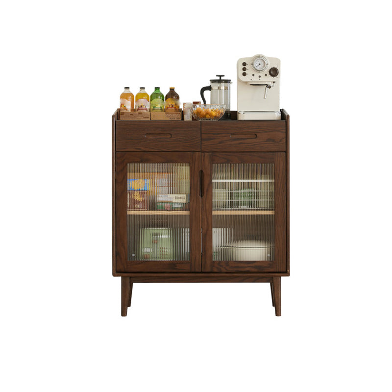 Espresso Solid Wood Dining Server Modern Glass Door with 2 Drawers Clearhalo 'buffet_sideboard' 'Buffets & Sideboards' 'furn' 'furn_buffet_sideboard' 'Furniture' 'Kitchen & Dining Furniture' 7779770