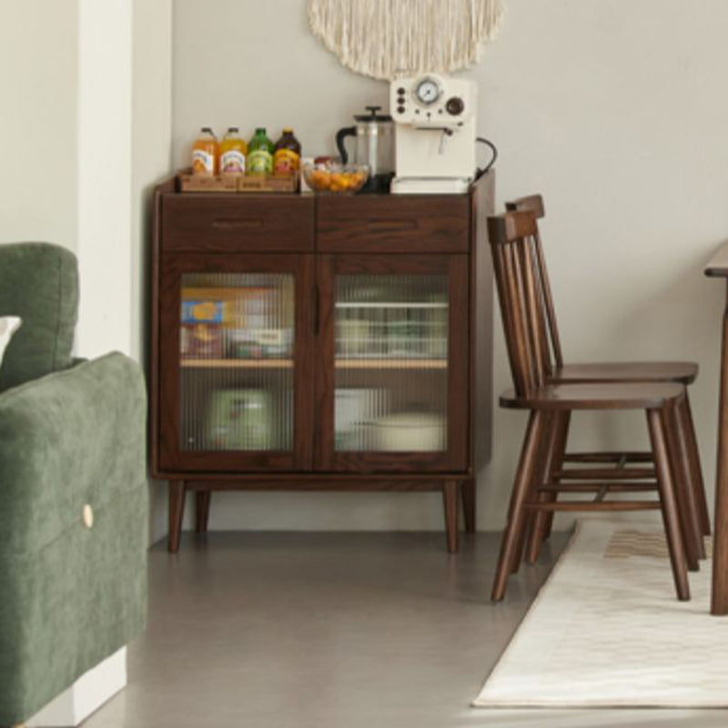 Espresso Solid Wood Dining Server Modern Glass Door with 2 Drawers Clearhalo 'buffet_sideboard' 'Buffets & Sideboards' 'furn' 'furn_buffet_sideboard' 'Furniture' 'Kitchen & Dining Furniture' 7779775