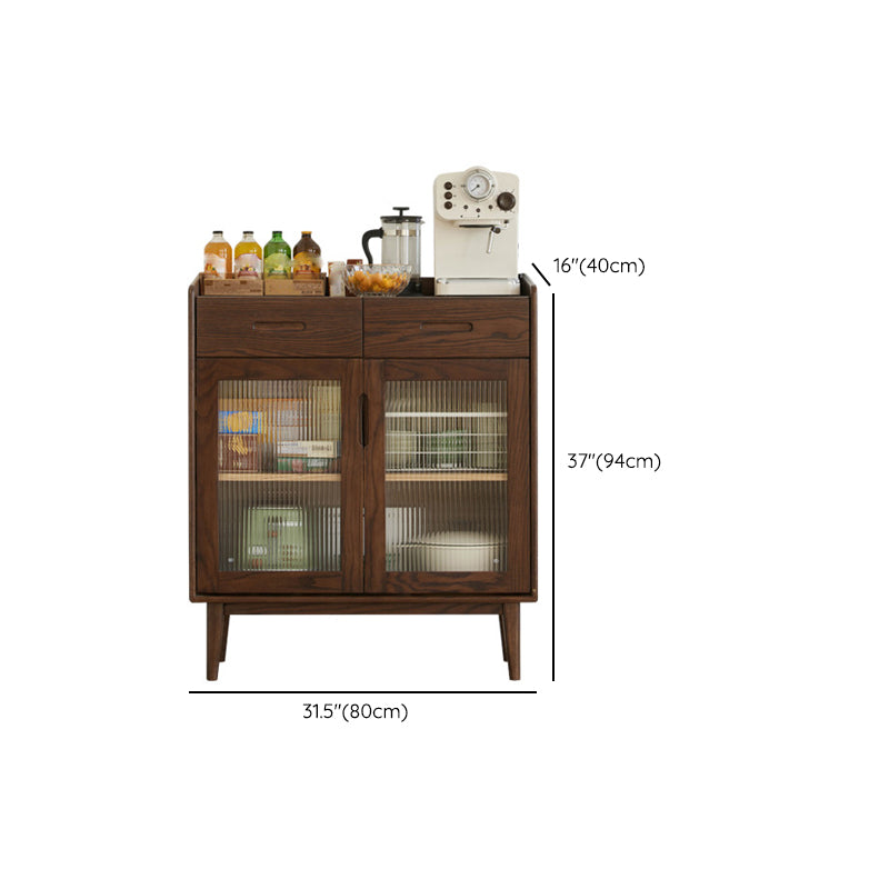 Espresso Solid Wood Dining Server Modern Glass Door with 2 Drawers Clearhalo 'buffet_sideboard' 'Buffets & Sideboards' 'furn' 'furn_buffet_sideboard' 'Furniture' 'Kitchen & Dining Furniture' 7779776